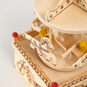 Сувенир музыкальный механический «Фигурка карусель: мишка на лошадке», дерево, 10*10*19 см