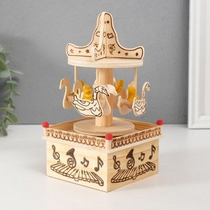 Сувенир музыкальный механический «Фигурка карусель: мишка на лебеде», дерево, 10x10x19 см