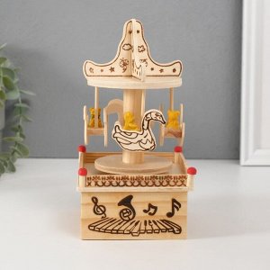 Сувенир музыкальный механический «Фигурка карусель: мишка на лебеде», дерево, 10x10x19 см