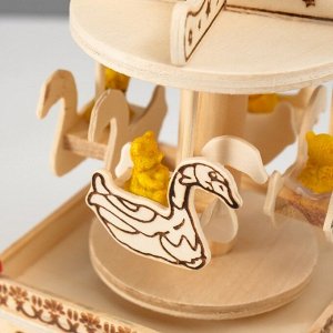 Сувенир музыкальный механический «Фигурка карусель: мишка на лебеде», дерево, 10x10x19 см