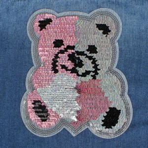 Термоаппликация с пайетками "Медведь", двусторонняя, 19 х 17см, цвет розовый/серебряный