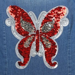 Термоаппликация с пайетками "Бабочка", двусторонняя, 23 х 22см, цвет красный/серебряный
