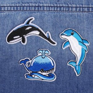 Набор термоаппликаций «Дельфин, акула, кит», 3шт, разноцветный