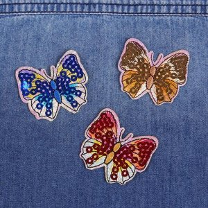 Набор термоаппликаций «Бабочки», 3шт, с пайетками, разноцветный