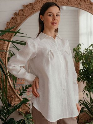 БЛУЗКА Блуза из льняной ткани с хлопком.
Материал: лен, хлопок
Цвет: белый/голубой