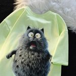 Футболка хлопковая с круглым вырезом и принтом, зеленый