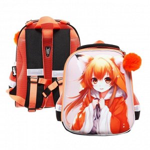 Рюкзак каркасный, 35x26x13, Seventeen, девочка EVA, чёрный/оранжевый
