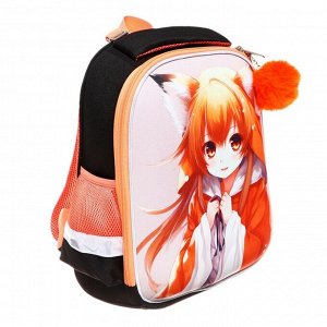 Рюкзак каркасный, 35x26x13, Seventeen, девочка EVA, чёрный/оранжевый