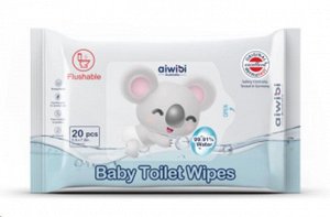 Aiwibi бумага туалетная влажная для всех типов кожи водорастворимая (20 шт) белая детская