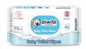 Aiwibi бумага туалетная влажная для всех типов кожи водорастворимая (70 шт) белая детская