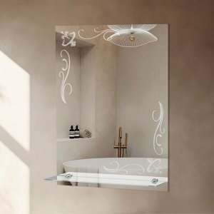 Зеркало, настенное, с пескоструйной графикой, с полочкой, 52x70 см