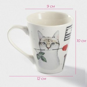 Кружка Доляна «Котик», 320 мл, фарфор, белая