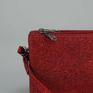 Клатч женский, 2 отдела на молниях, наружный карман, с ручкой, длинный ремень, цвет красный