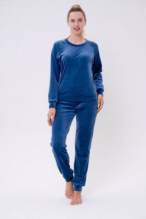 Костюм женский из свитшота и брюк из стрейч велюра Люкс индиго