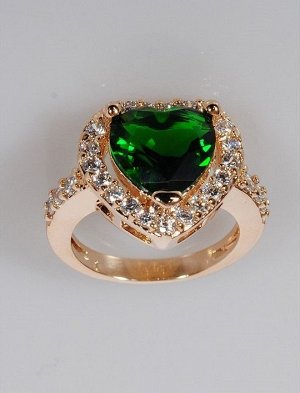 Кольцо с зеленым фианитом Большое сердце