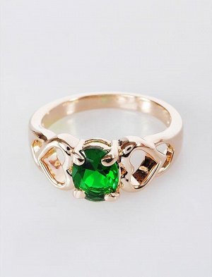 Кольцо с зеленым фианитом Сердечки
