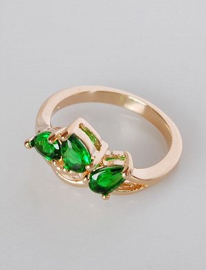 Кольцо с зеленым фианитом Трехлистник