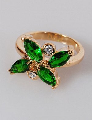 Кольцо с зеленым фианитом Цветочек 2 циркона