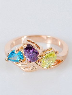 Кольцо с разноцветными фианитами Трилистник