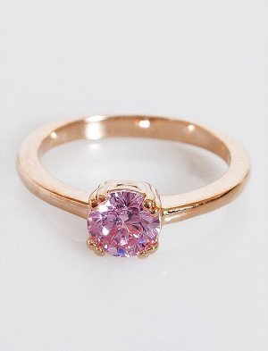 Кольцо с розовым фианитом 1 камень
