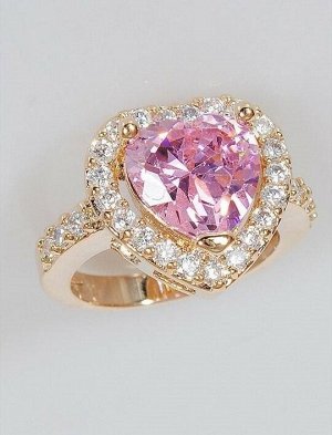 Кольцо с розовым фианитом большое сердце