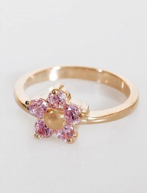 Кольцо с розовым фианитом цветочек