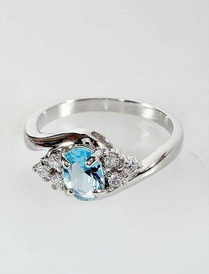 Кольцо (RH) с голубым фианитом 1 камень 6 цирконов