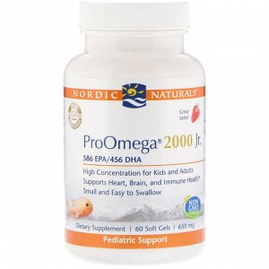 Nordic Naturals, ProOmega 2000 Jr., Strawberry, 650 mg, 60 Soft Gels