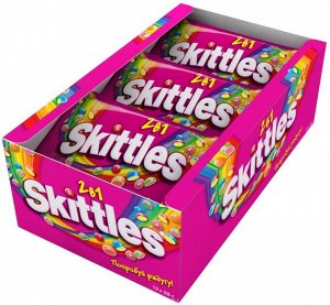 Драже Skittles 2в1, в разноцветной глазури, 12 шт по 38 г