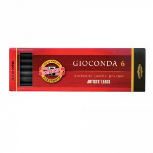 Уголь искусств. для рисования KOH-I-NOOR, НАБОР 6шт., "Gioconda", твердый, заточ, пласт.короб,8673/3