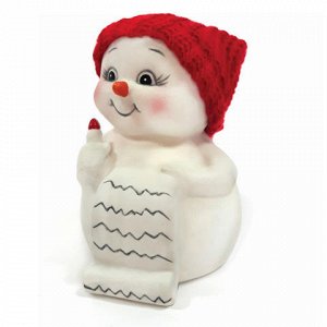 Фигурка новогодняя "Снеговик и список подарков", 8см, керами
