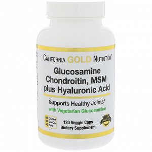 California Gold Nutrition, глюкозамин, хондроитин, метилсульфонилметан плюс гиалуроновая кислота, 120 вегетарианских капсул