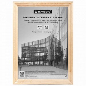 Рамка 21х30 см небьющаяся, КОМПЛЕКТ 3 шт., багет 20 мм дерево, BRAUBERG "Business", цвет натуральное дерево, 391354