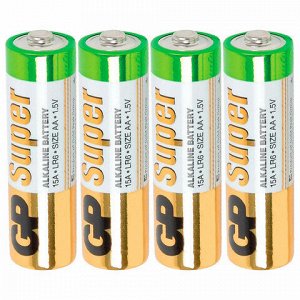 Батарейки КОМПЛЕКТ 4 шт., GP Super G-Tech, AA (LR06, 15 А), алкалиновые, пальчиковые, в пленке, 15AA21, 15ARS-2SB4
