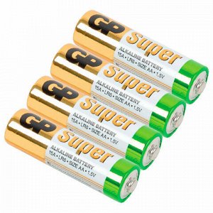Батарейки КОМПЛЕКТ 4 шт., GP Super G-Tech, AA (LR06, 15 А), алкалиновые, пальчиковые, в пленке, 15AA21, 15ARS-2SB4