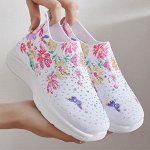 Текстильные кроссовки в стразах на резинке, белые
