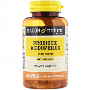 Mason Natural, Пробиотик ацидофилус с пектином, 100 капсул