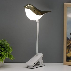 Настольная лампа на прищепке «Птичка» LED 3000-6000К 5 Вт USB золото 20x7x34 см RISALUX