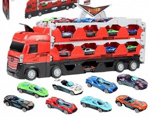 Игровой набор грузовик - катапульта и 16 гоночных машинок