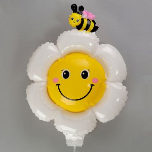 Шар воздушный полимерный 16" «Ромашка белая с пчёлкой», с палочкой