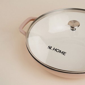 Сковорода-Вок SL Home, d=31 см, h=8.5 см, с эмалированным покрытием, индукция, чугун, бежевая