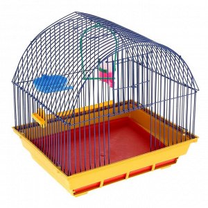 Клетка для птиц малая, полукруглая крыша (поилка, кормушка, жердочка, качель), 35х28х37см