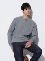 UNIQLO - вафельный лонгслив с красивой горловиной - 03 GRAY