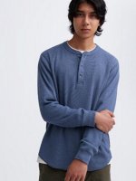 UNIQLO - вафельный лонгслив с красивой горловиной - 68 BLUE