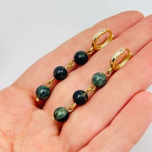 Серьги тройные из зеленой Яшмы
