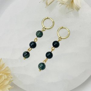 Серьги тройные из зеленой Яшмы