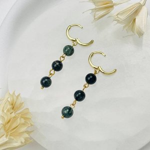 Серьги тройные из зеленой Яшмы