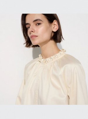 UNIQLO - атласная рубашка с оборками - 09 BLACK