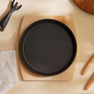 Сковорода чугунная на деревянной подставке SL Home, d=22.5 см, h=2.5 см, индукция, чёрная