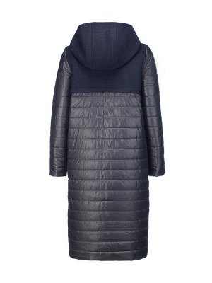 Пальто женское-плащ комбинированный с шерстью темно-синий